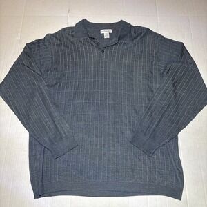 Anthology Silk Polo Sweater Men's XXL Blue Long Sleeve Polo Shirt Pullover